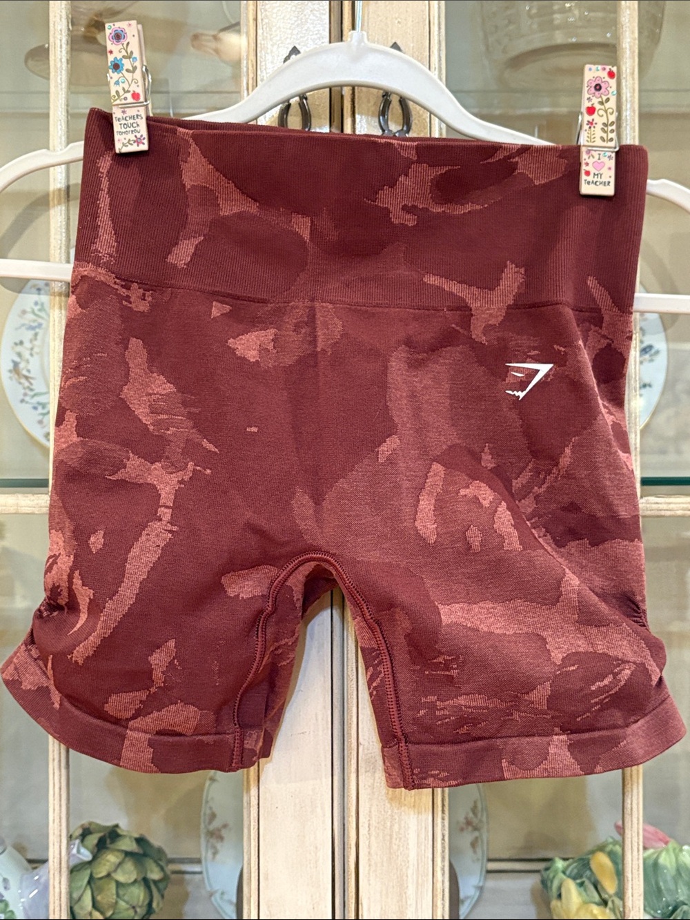Gymshark Burgundy High-Waist Seamless Camo Bike Shorts